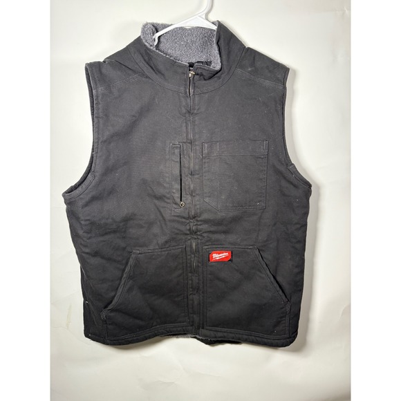 Milwaukee Other - Milwaukee Workwear Black Sherpa Lined Canvas Vest Men's Size XL Full Zip Pockets
